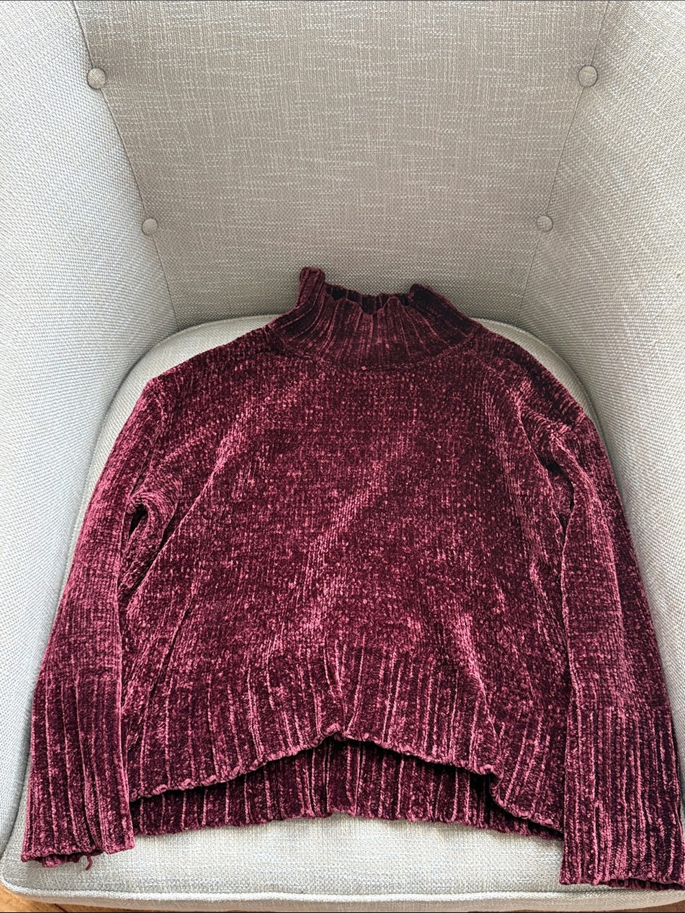 Chelsea & Theodore Plush Chenille High-Neck Sweater in Wine